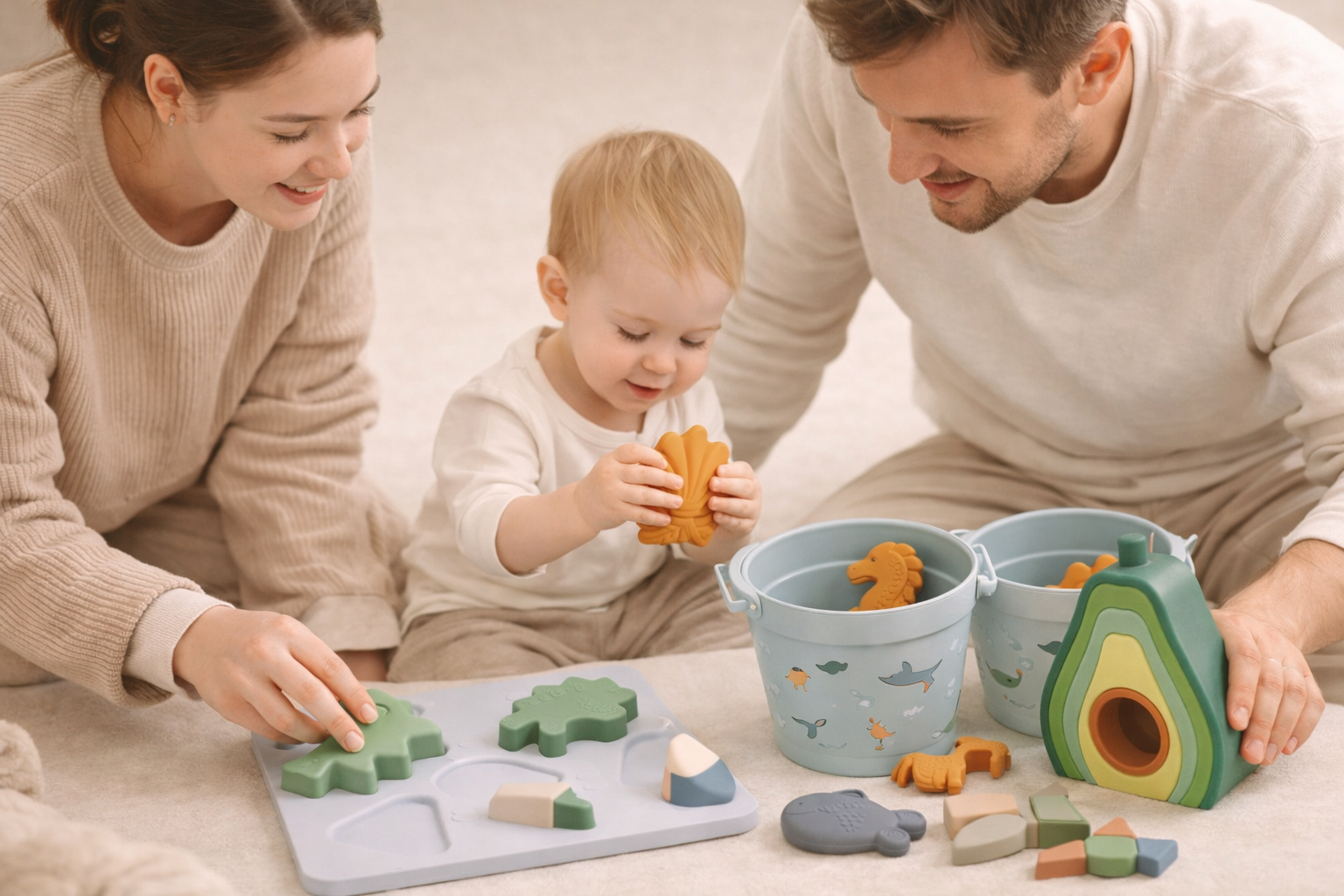Children playing with eco-friendly silicone toys
